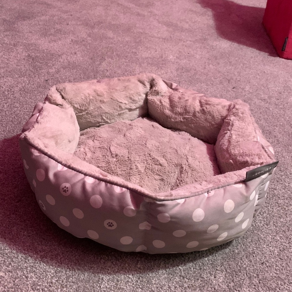 Gray and White Polkadot Dog Bed